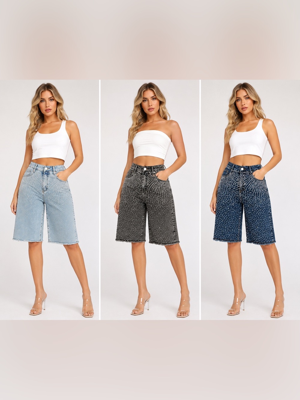 Sparkle Denim Bermuda Shorts